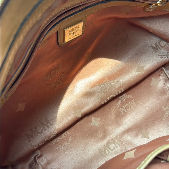 MCM Tan Leather Shoulder Bag with Monogram Print - Picture 9 of 11